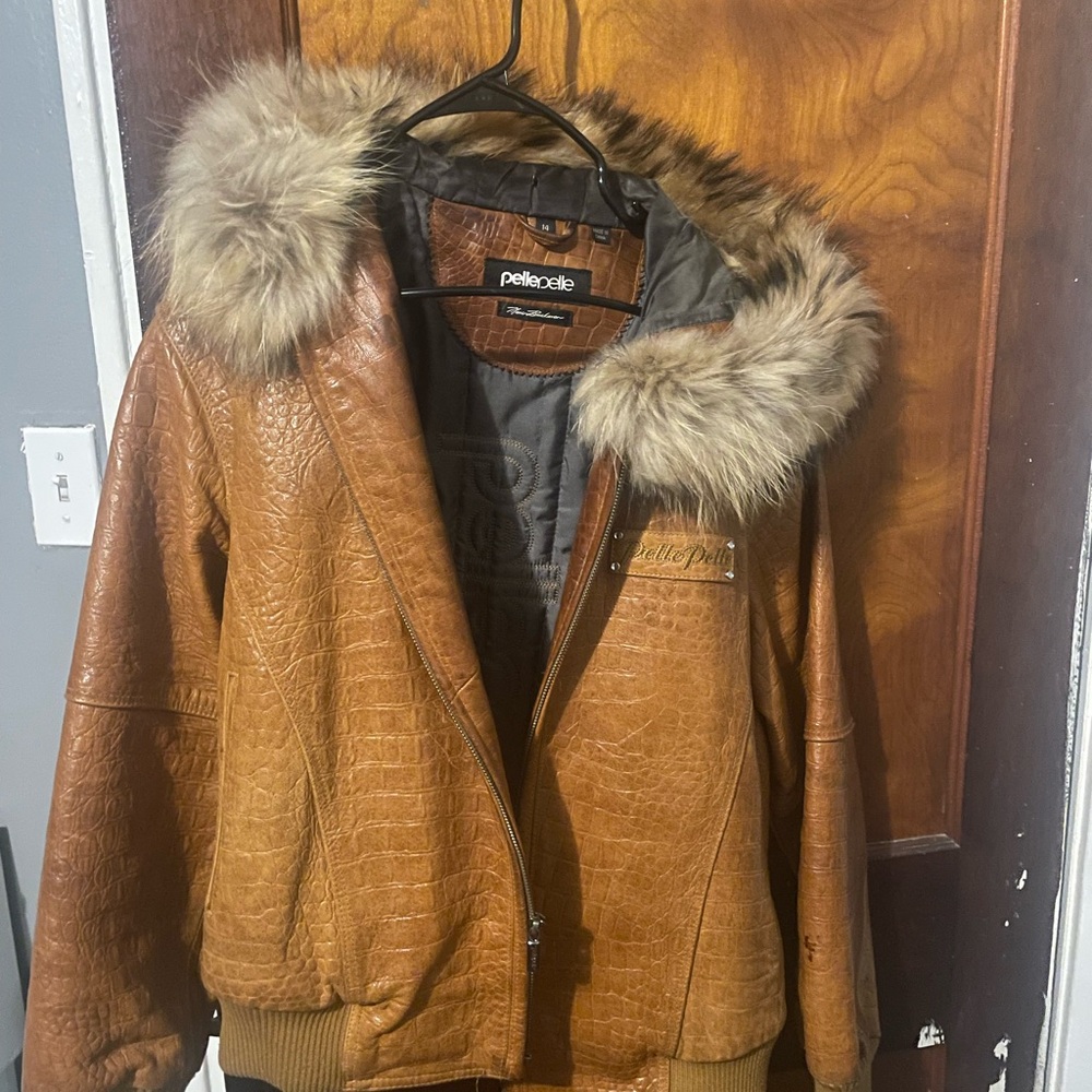 Original pelle pelle Brown Faux Fur Trim Jacket